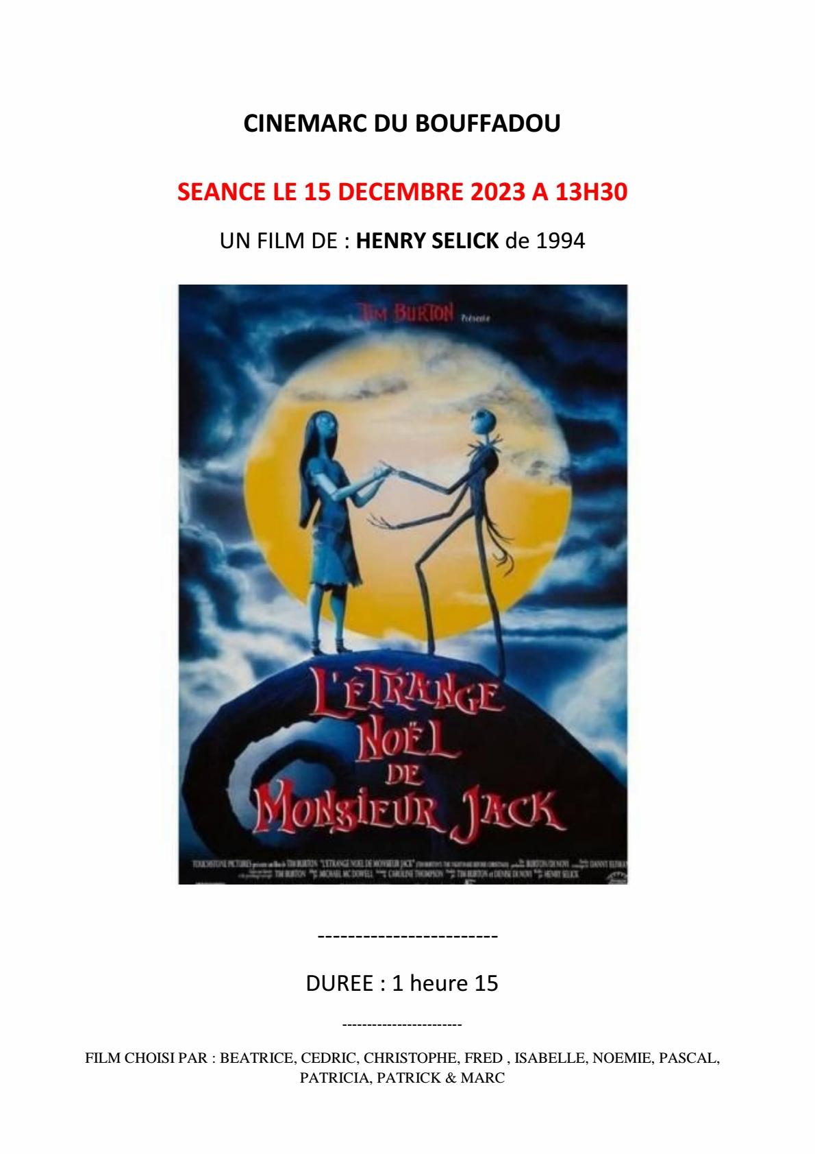 Affiche cinemarc 15 decembre 2023 l etrange noel de monsieur jack