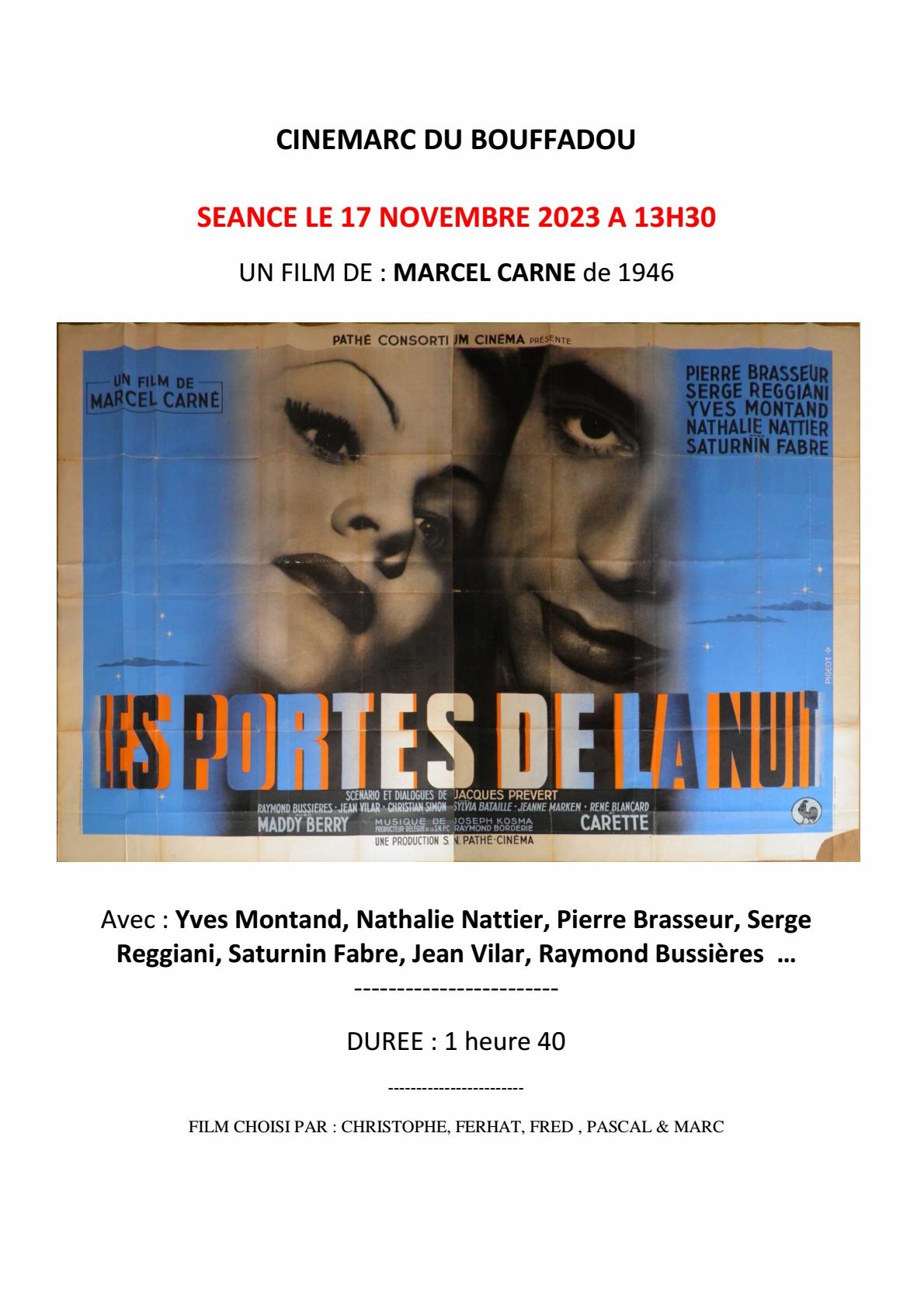 Affiche cinemarc 17 novembre 2023 les portes de la nuit