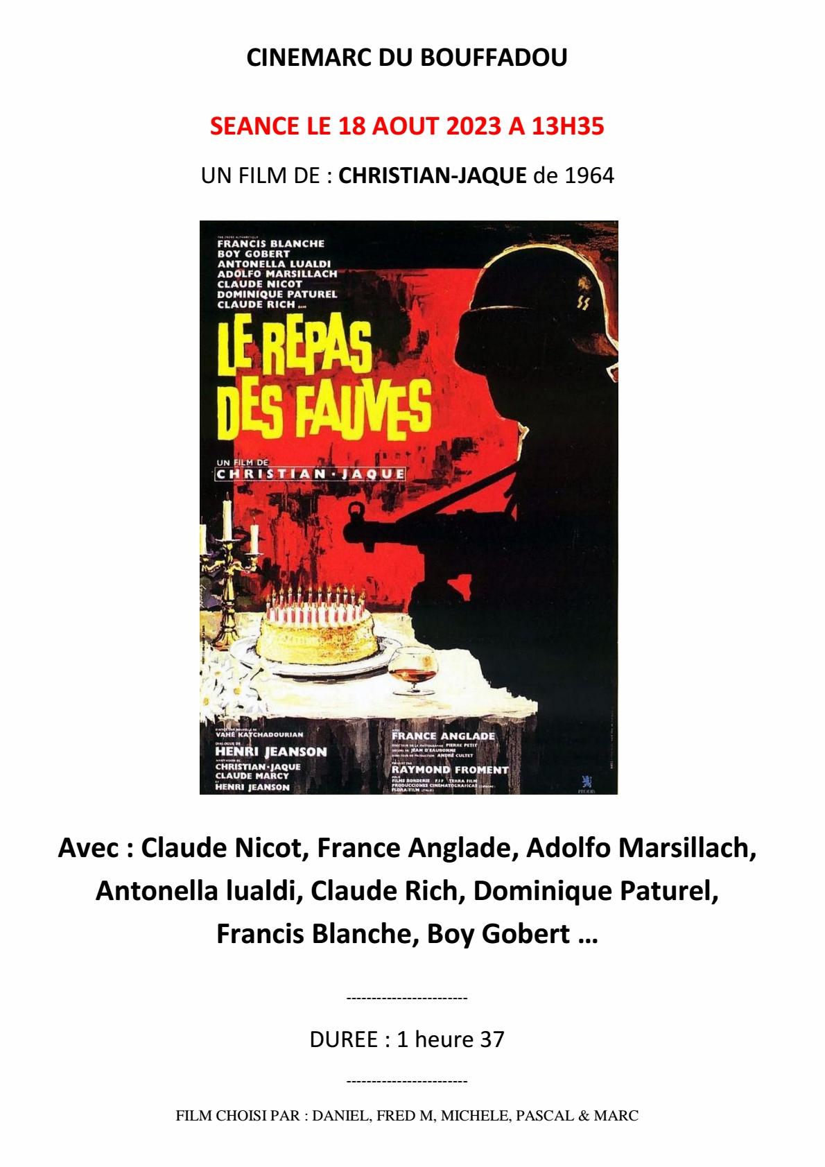 Affiche cinemarc 18 aout 2023 le repas des fauves
