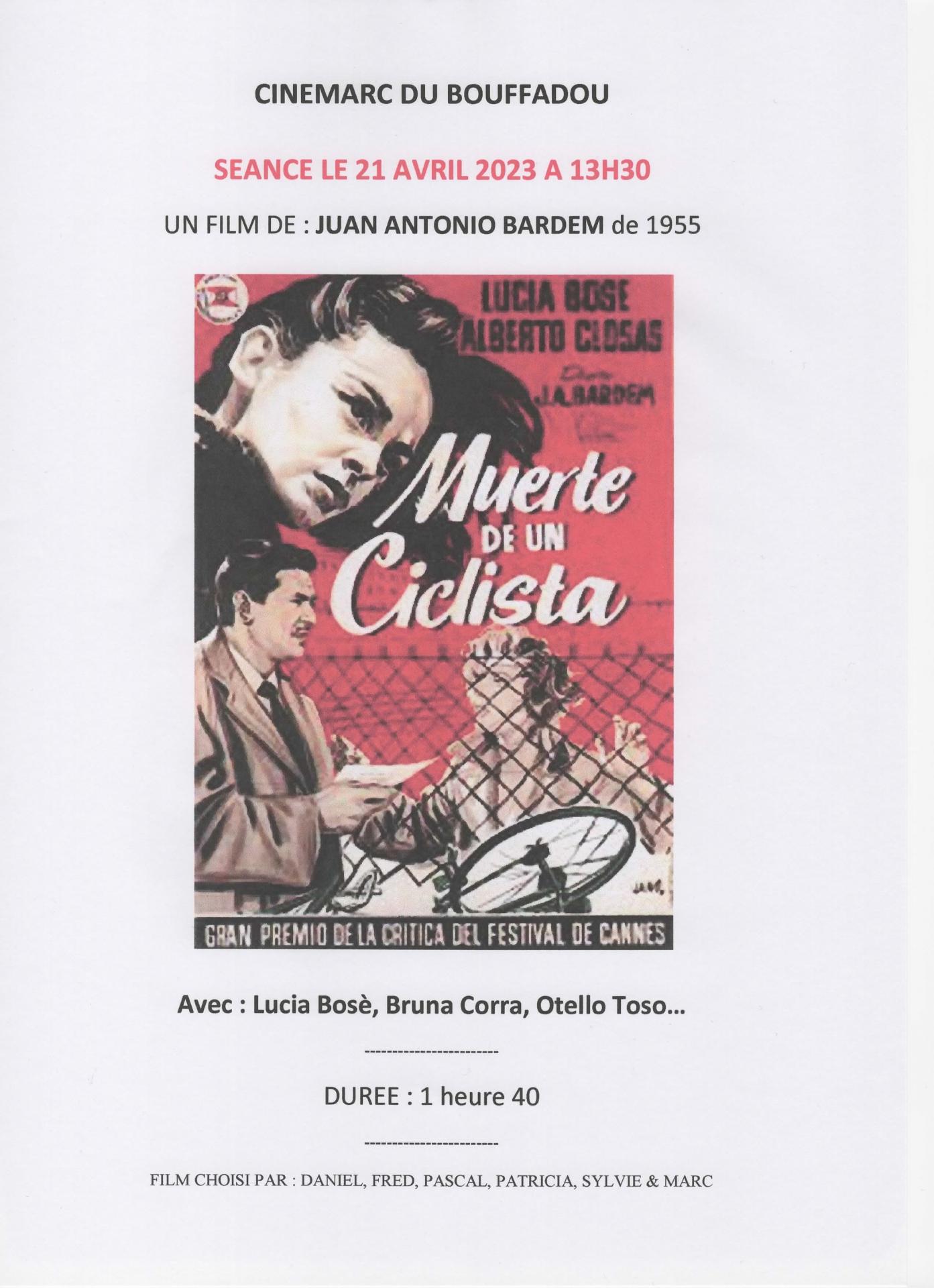 Affiche cinemarc 21 avril 2023 mort d un cycliste