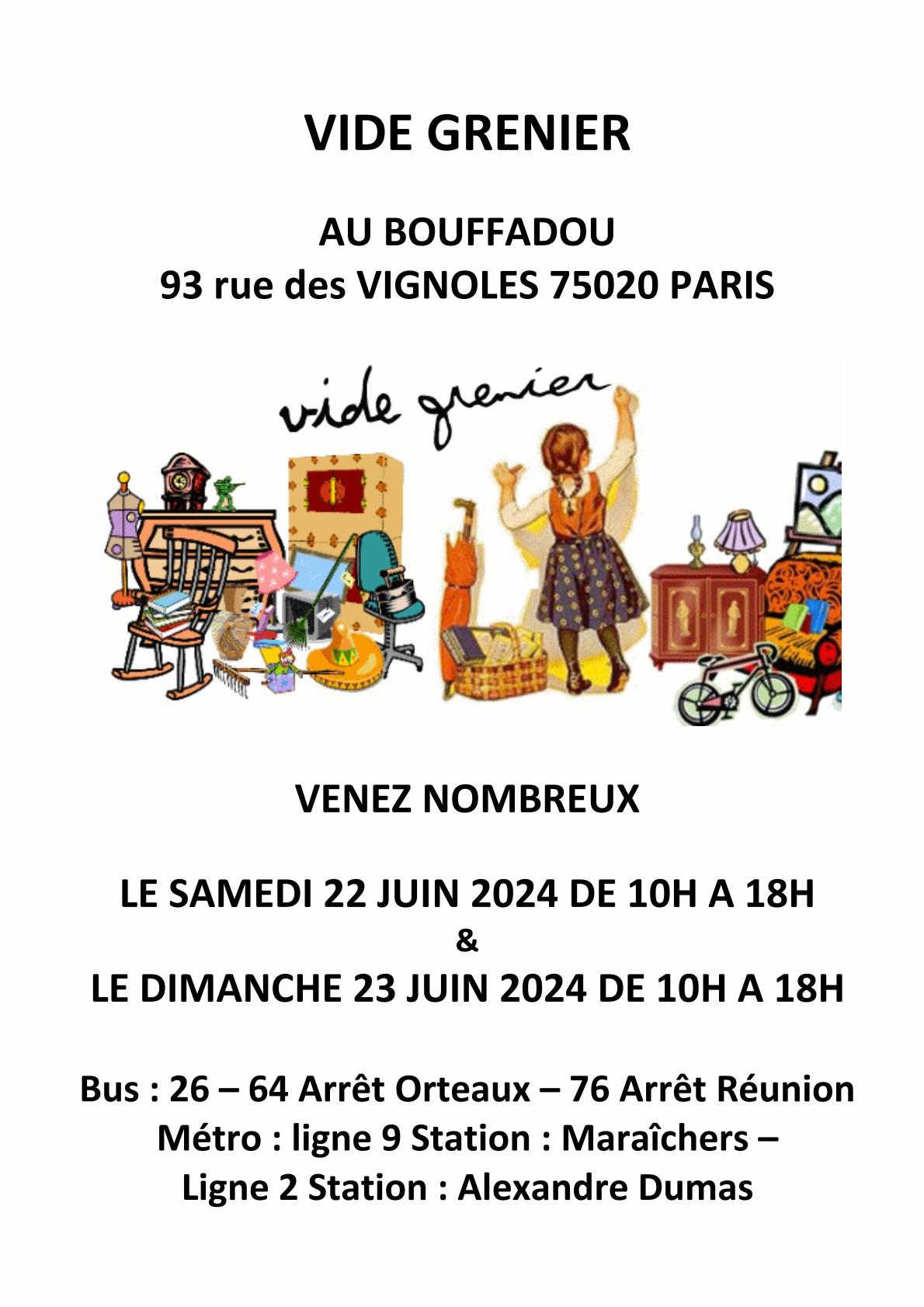 Affiche le bouffadou vide grenier 22 23 juin 2024