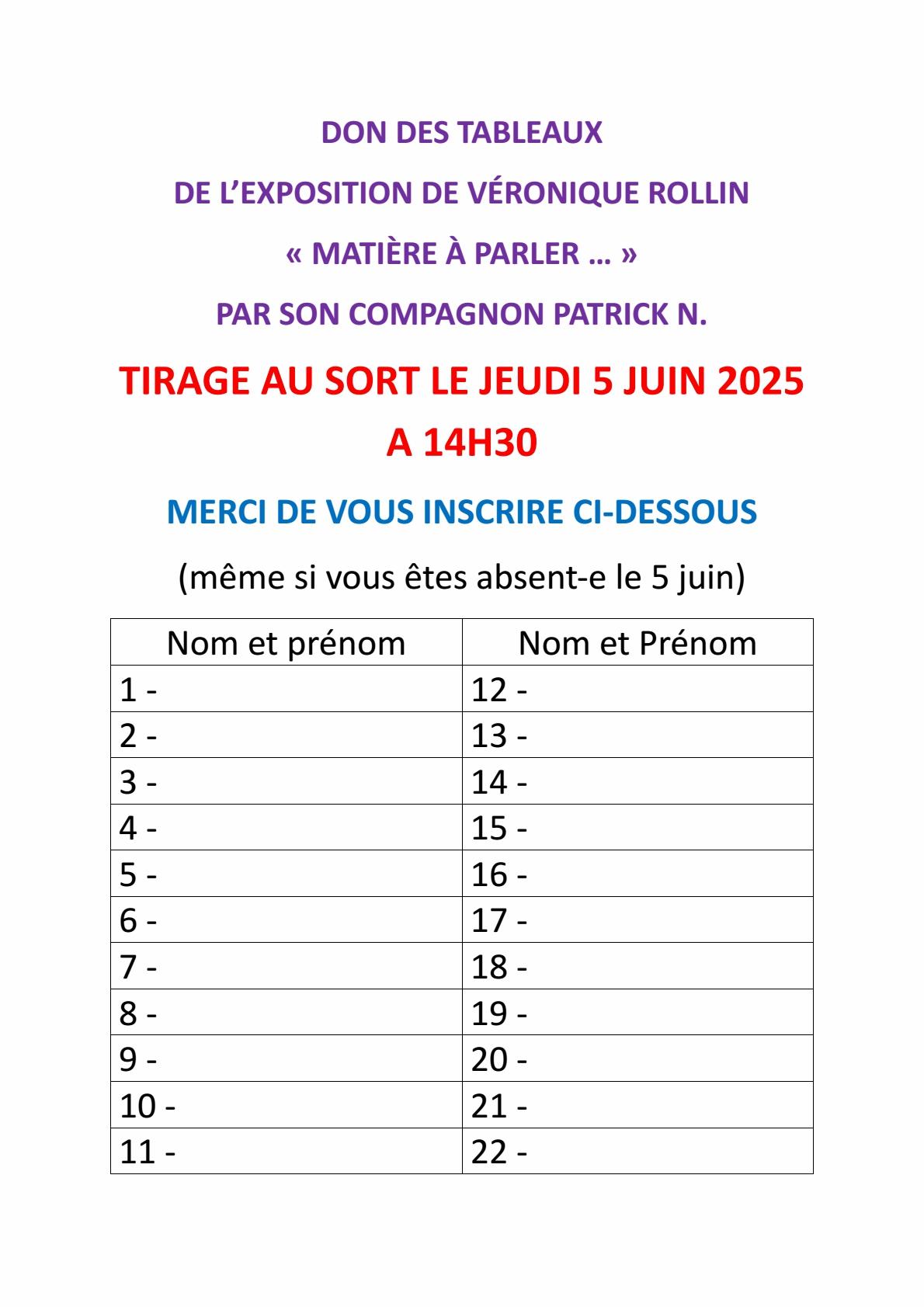 Tirage au sort tableaux veronique r